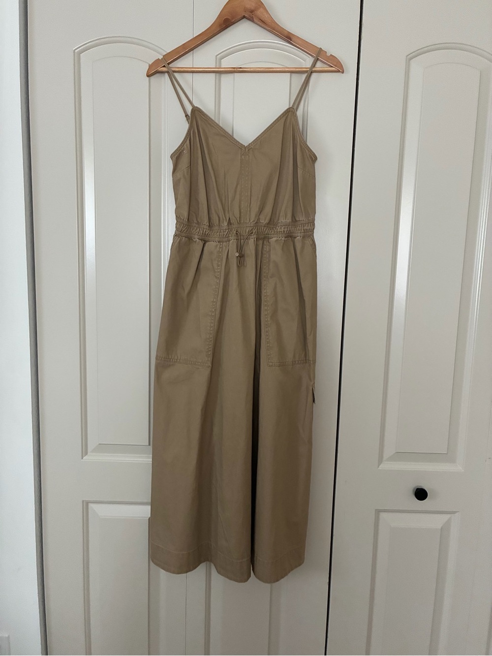 Woolrich Beige Midi Spaghetti-Strap Jumpsuit Dress